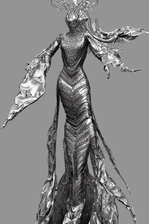 Image similar to a highly detailed medium shot 8 k render of an alien goddess jennifer connelly in iris van herpen dress schiaparelli armor in diamonds and lots of jewelry in style of alphonse mucha trending on artstation made in unreal engine 4