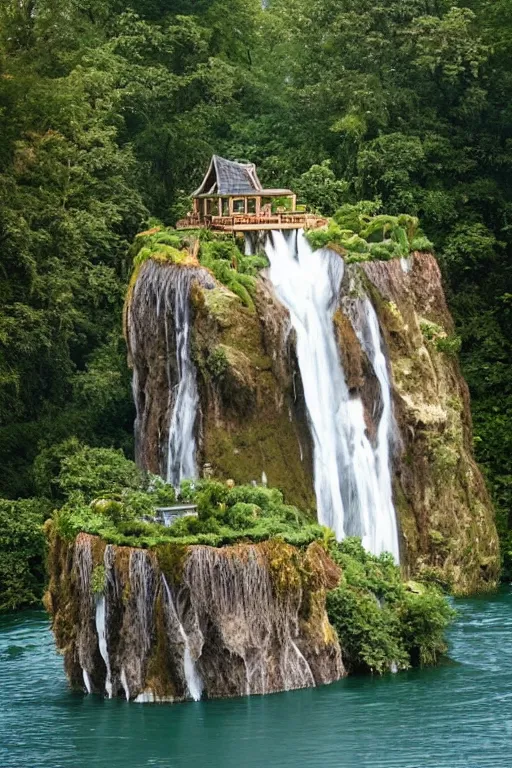 Prompt: A floating island with a beautiful waterfall