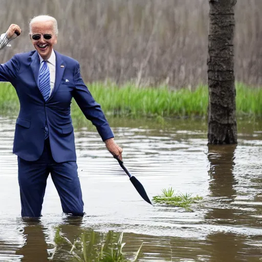 Image similar to joe biden rising out of swamp water with a knife