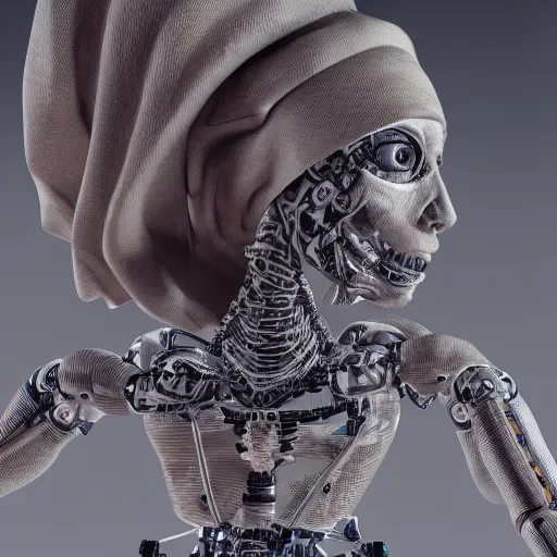 Image similar to robotic mummy, hyper realistic, highly detailed, cinematic lighting, octane render