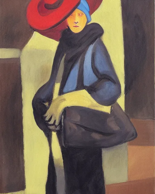 Image similar to a painting of a person wearing a hat and scarf, an oil on canvas painting by Luc Tuymans, featured on reddit, synthetism, oil on canvas, academic art, art on instagram