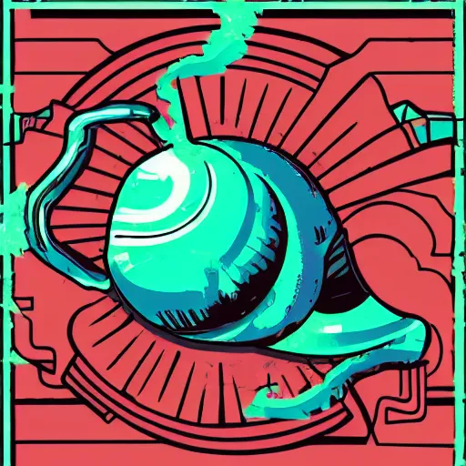 Image similar to metal snail, vaporwave screenprint