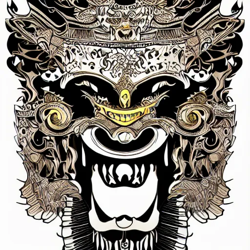 Image similar to barong bali, illustration, digital art, trending artstation