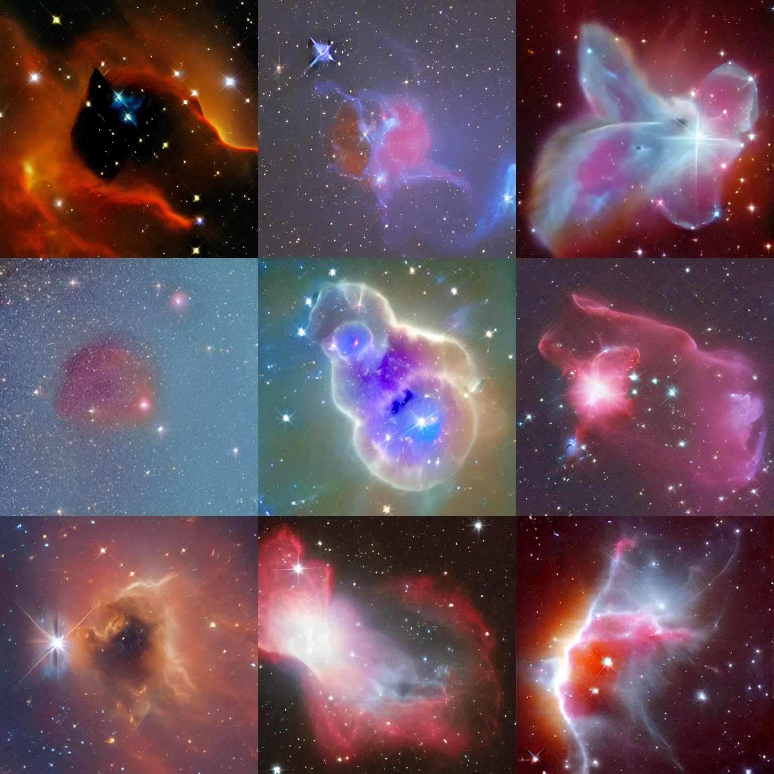 Prompt: Cat-shaped nebula, photo taken by Hubble telescope