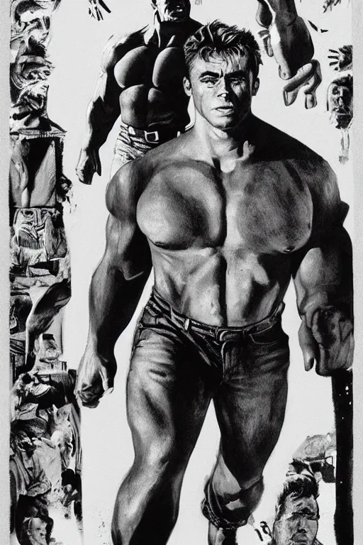 Image similar to james dean as the incredible hulk! towering, tall, large, huge, big! detailed photoillustration.