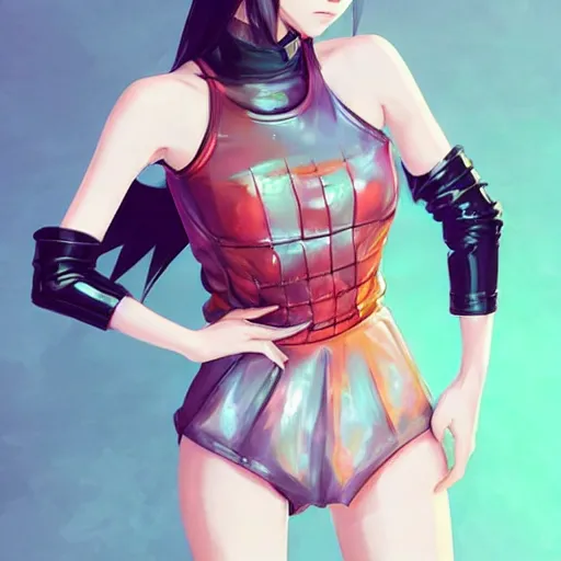 Image similar to a beautiful young korean kpop star billie eilish lucy liu alluring instagram model in elaborate latex tank top, jrpg tank top made from latex demon faces, by guweiz and wlop and ilya kuvshinov and artgerm and, aesthetic, gorgeous, stunning, alluring, attractive, artstation, deviantart, pinterest, digital art