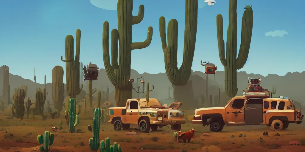 Image similar to Llamas and cacti by Goro Fujita and Simon Stalenhag , 8k, trending on artstation, hyper detailed, cinematic