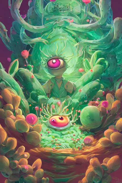 Image similar to roots cactus sushi cristal smurf ghost creature animal sushi cristal very big eye roots cactus elemental flush of force nature micro world fluo fishscale, behance hd by jesper ejsing, by rhads, makoto shinkai and lois van baarle, ilya kuvshinov, rossdraws radiating a glowing aura global illumination ray tracing hdr