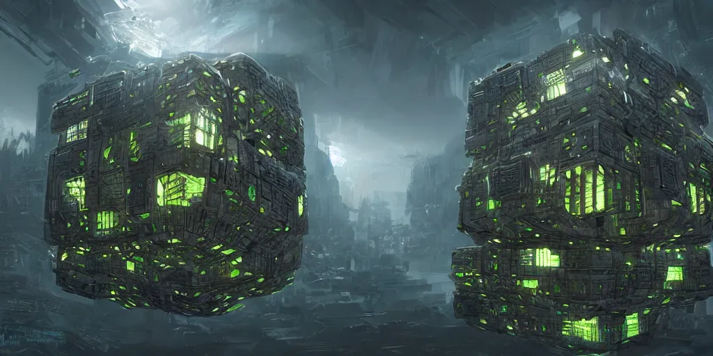 Prompt: an environmental concept art of the borg cube, highly detailed, environmental light, cinematic by francis tneh