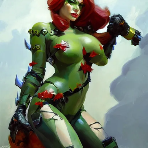 Image similar to greg manchess portrait painting of armored poison ivy as overwatch character, medium shot, asymmetrical, profile picture, organic painting, sunny day, matte painting, bold shapes, hard edges, street art, trending on artstation, by huang guangjian and gil elvgren and sachin teng