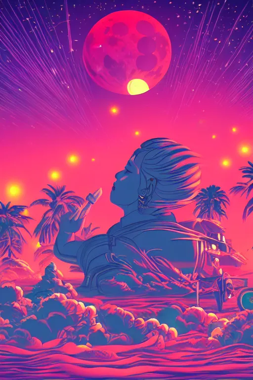 Prompt: moon festival, epic retrowave art, trending on art station