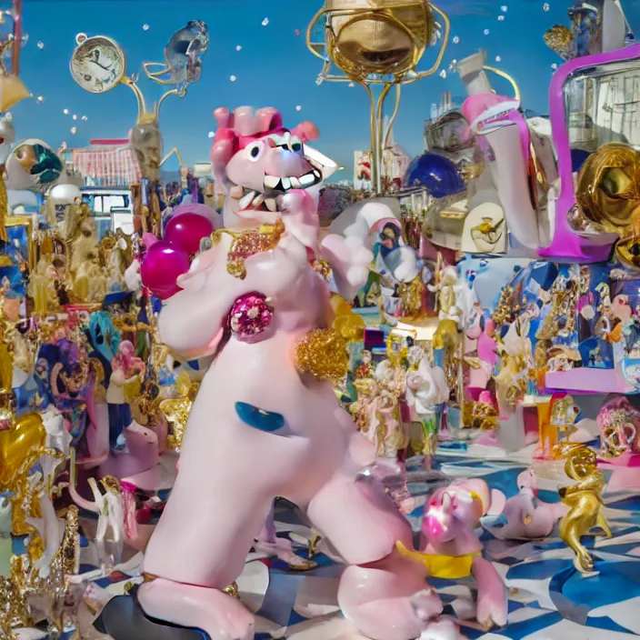 Image similar to jeff koons hip hop bauhaus style street sharks sailor moon wearing diamond grillz and a ton of bussdown iced gold bling in wallace & gromit strata - cut claymation, ultra realistic, concept art, intricate details, serious, highly detailed, photorealistic, octane render, 8 k, unreal engine, art by greg rutkowski and alphonse mucha