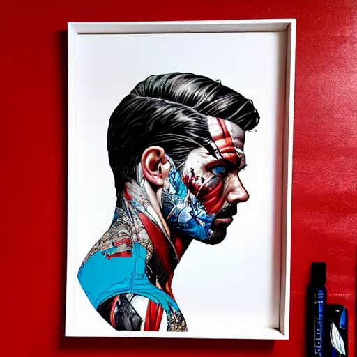 Prompt: a portrait of a man with side profile blood in ocean intricate details by MARVEL comics and Sandra Chevrier