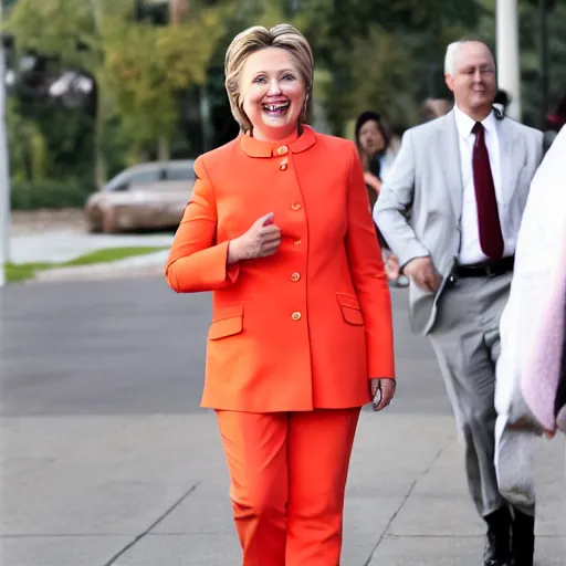 Prompt: Hilary Clinton in a salmon suit
