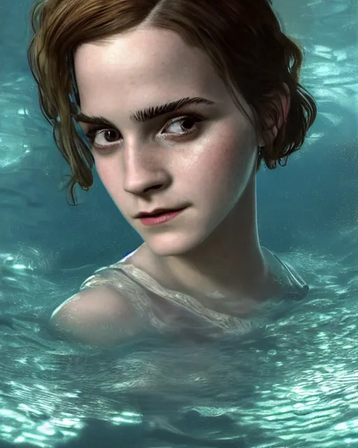 Prompt: underwater bioshock portrait of emma watson, au naturel, hyper detailed, digital art, trending in artstation, cinematic lighting, studio quality, smooth render, unreal engine 5 rendered, octane rendered, art style by klimt and nixeu and ian sprigger and wlop and krenz cushart.