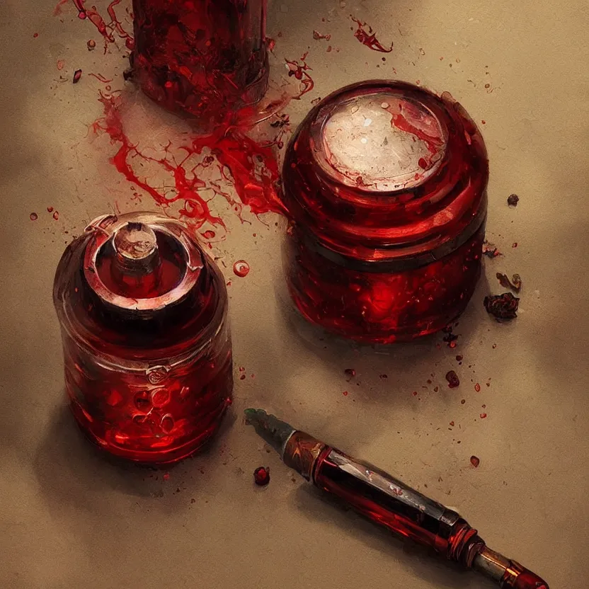 Image similar to a beautiful painting illustration of a health potion, scratched vial, crimson, by greg rutkowski, featured on artstation, rpg item