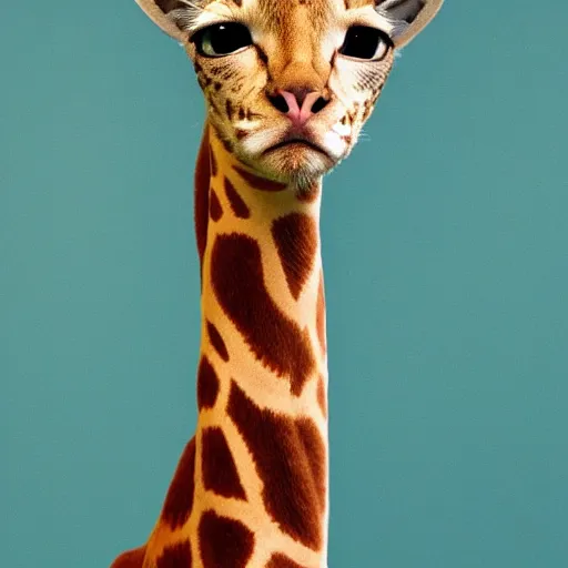 Image similar to cat giraffe hybrid, bold natural colors, national geographic photography, masterpiece, full shot, award winning