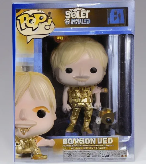 Prompt: boris johnson painted gold funko pop still sealed in box, ebay listing