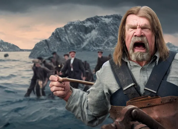 Prompt: hacksaw jim duggin, movie still, from the new titanic movie, 8 k, realistic