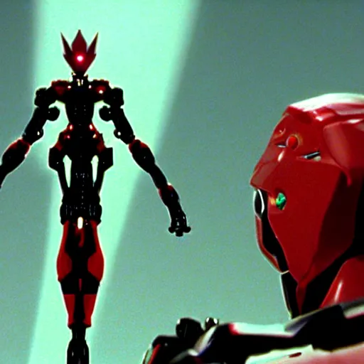 Image similar to movie still of a cyborg evangelion, cinematic composition, cinematic light, warm lighting criterion collection, by edgar wright