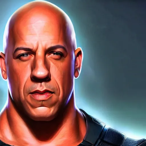 Image similar to vin diesel as thanos, 8k, realistic digital art, artstation, cinematic