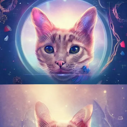 Image similar to cat theme logo, cat theme banner, cat design, art photography style, trending on artstation, warm light, lovely and cute, fantasy art, 8 k resolution