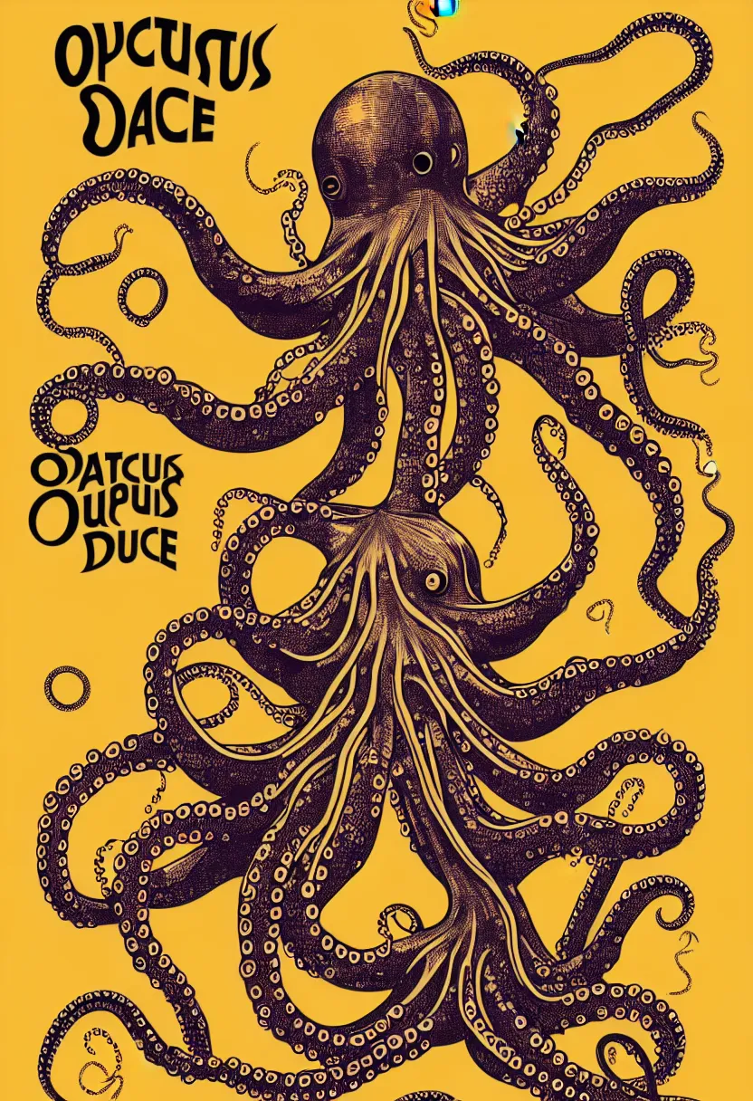 Prompt: vintage concert poster for octopus dance, vector art, 8k, highly detailed illustration