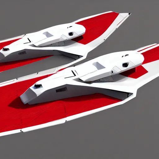 Prompt: two sleek white long intricate spacecraft with red details, no wings, highly detailed, photorealistic, cinematic, sci-fi, octane render