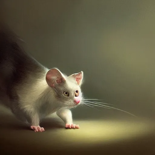 Image similar to hybrid of mouse and cat, half cat - half mouse, digital art, highly detailed, art by george stubbs, jakub rozalski, anton fadeev, james gurney