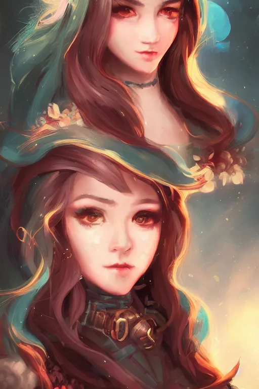 Prompt: a portrait of a cute fantasy girl by Ross Tran