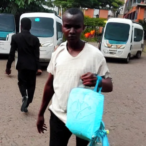 Image similar to thief carrying bag of money in the style of john muafangejo