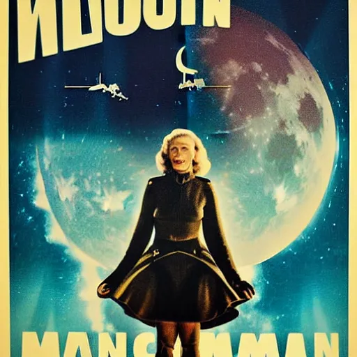 Image similar to propaganda poster for colonizing the moon with cate blanchett, by bonesetell