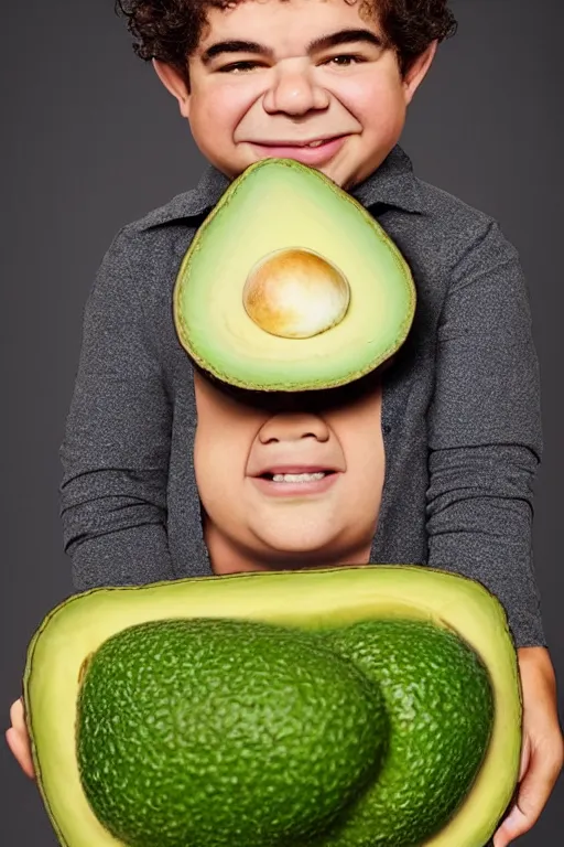 Image similar to 📷 gaten matarazzo head in avocado 🥑, made of food, head portrait, dynamic lighting, 4 k