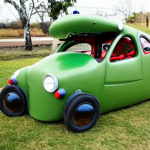 Image similar to a car made out of a pickle,