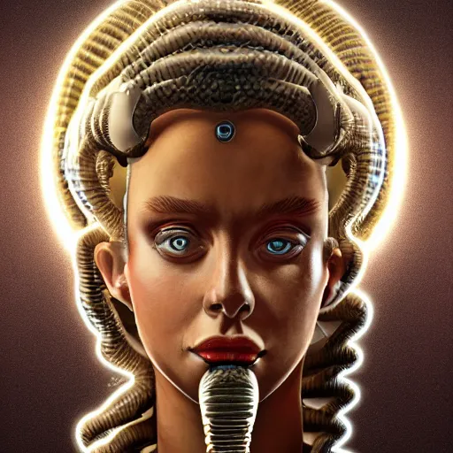 Image similar to portrait of gorgon medusa with cybernetic implants, highly detailed, cinematic quality, 8k