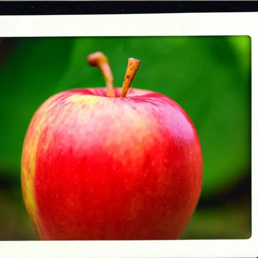 Image similar to closeup polaroid picture of a apple with a worm in it.
