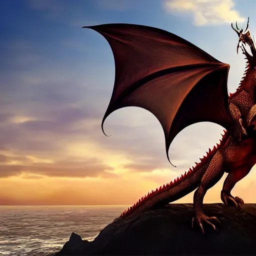 Prompt: A person riding a dragon, sunset, realistic