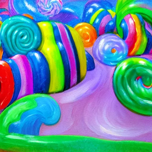 Image similar to candy land, impressionist