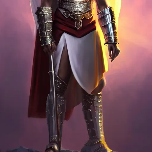 Image similar to male divine androgynous gorgeous, with a white gold high angelic armor, dark epic, roman toga, cinematic lighting, heaven background, concept art, highly detailed, photorealistic, 4 k