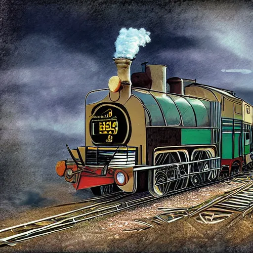 Image similar to steam locomotive pineapple post office, concept art, digital Art