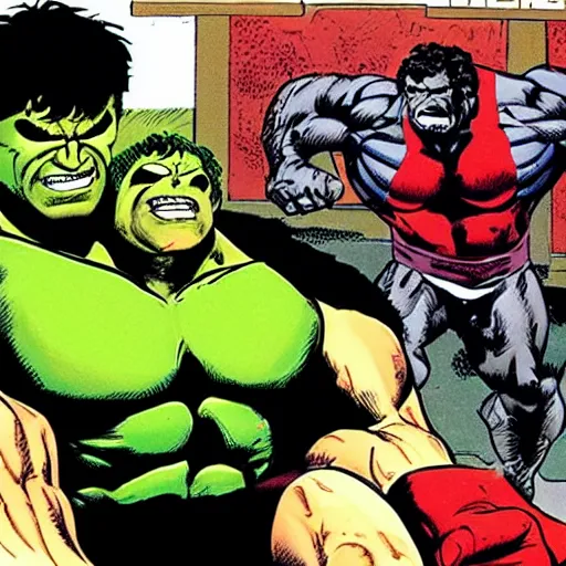 Prompt: the incredible hulk studying for the bar exam frank miller