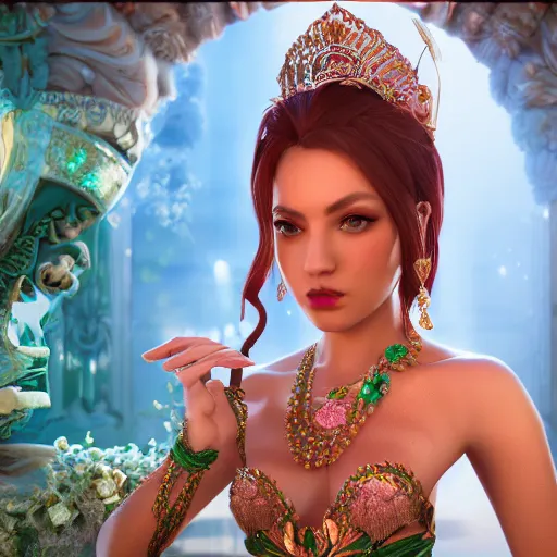 Image similar to wonderful princess of emerald with fair skin, ornate 8 k gorgeous intricate detailed, accent lighting, dramatic light, octane render