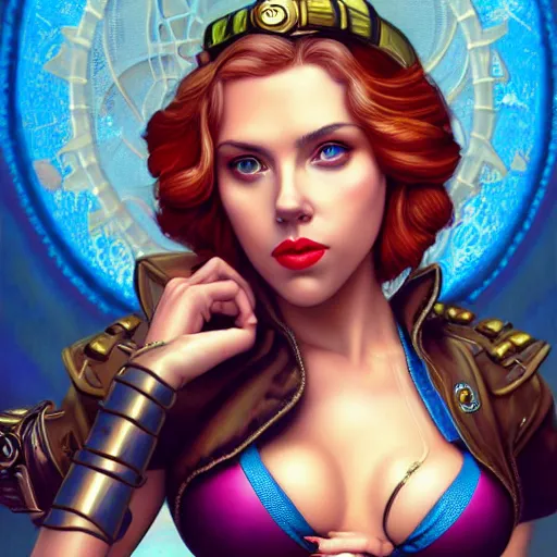 Prompt: lofi steampunk portrait of scarlett johansson in bikini, Pixar style, by Tristan Eaton Stanley Artgerm and Tom Bagshaw.