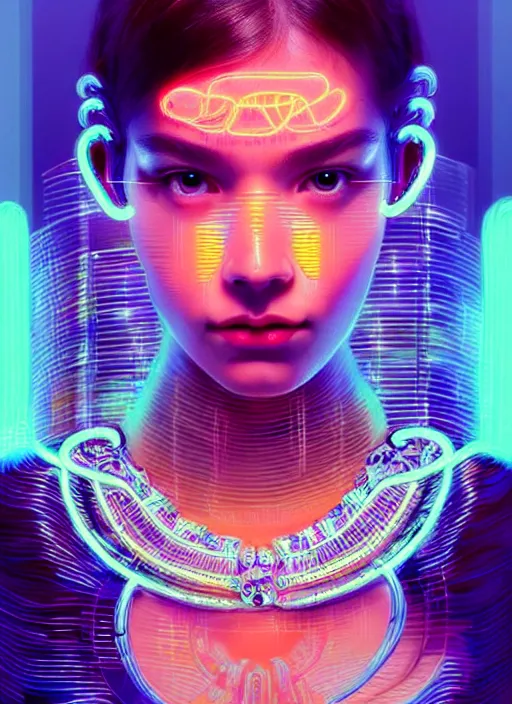 Image similar to a highly detailed long shot photo of very intricate female face portrait, futurism, rococo cyber neon lighting, detailed futuristic fibonacci jewelry, profile posing, hyper photorealistic, crispy quality, digital photography, trending in pinterest, cinematic, 4 k ultra hd, art by pascal blanche, art by greg rutkowski, art by artgerm,