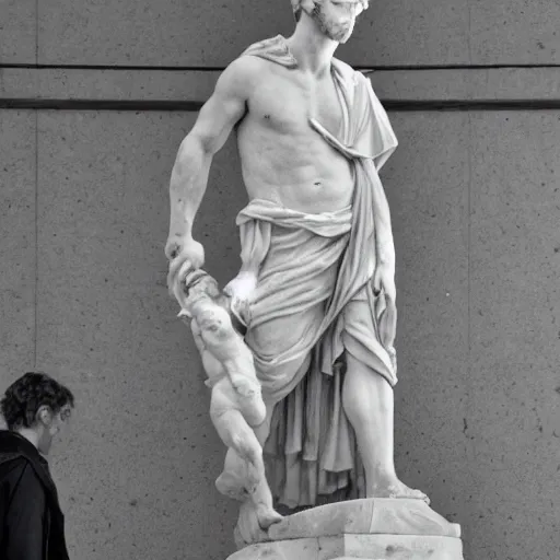 Image similar to ryan gosling as roman statue, dramatic light, reflective, clear face