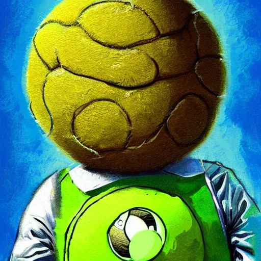 Prompt: a tennis ball monster, tennis ball, dark, chalky, astronaut, digital art, fantasy, magic, trending on artstation, ultra detailed, professional illustration by Basil Gogos