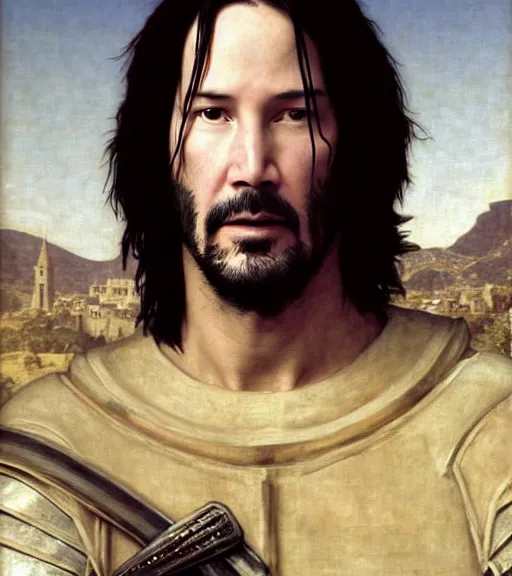 Image similar to keanu reeves in medieval armour, bouguereau and waterhouse