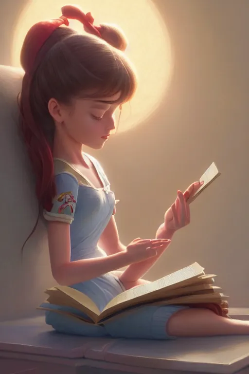 Prompt: highly detailed portrait of beautiful girl reading a book in toy story 3, detailed hands, dynamic pose, stephen bliss, unreal engine, fantasy art by greg rutkowski, loish, rhads, ferdinand knab, makoto shinkai and lois van baarle, ilya kuvshinov, rossdraws, tom bagshaw, global illumination, radiant light, detailed and intricate environment