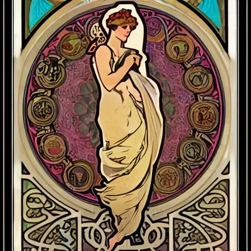 Image similar to wisdom in the style of alphonse mucha