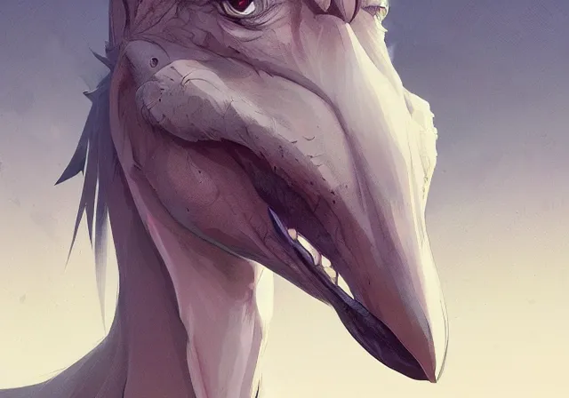 Prompt: a new animal inspired by horse and shoebill, digital art made by makoto shinkai, lois van baarle, greg rutkowski and jakub rebelka, highly detailed, symmetrical, extremely coherent, concept art